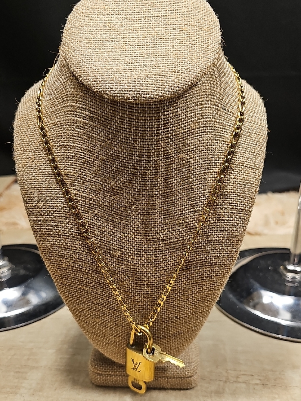 Louis Vuitton Shiny Gold Padlock & Key Necklace